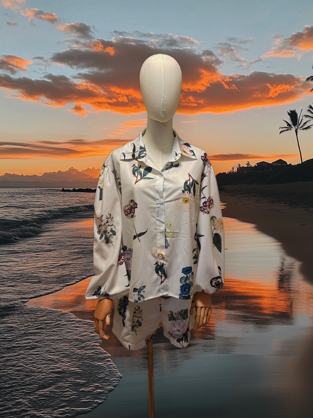 Source Unknown Cream Floral Short Set
